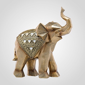 Золотистая Декоративная Фигура Слон с Орнаментом M (Полистоун)