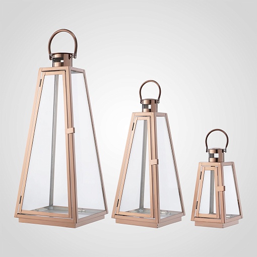 Интерьерный Набор из Трех Фонарей-Подсвечников Розово-Золотистый