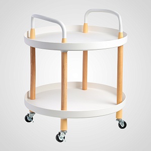Стол сервировочный на колесиках, круглый, двух ярусный, белого цвета