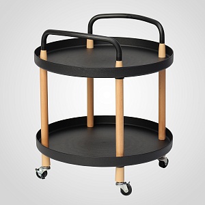 Стол сервировочный на колесиках, круглый, двух ярусный, черного цвета