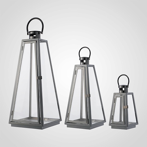 Интерьерный Набор из Трех Фонарей-Подсвечников Темно-Серый