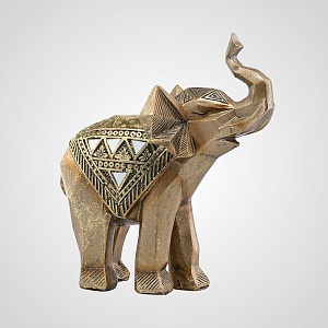 Золотистая Декоративная Фигура Слон с Орнаментом S (Полистоун)