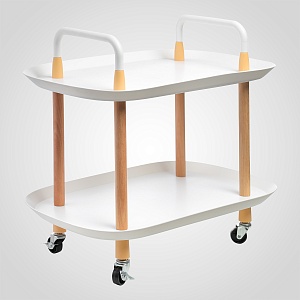 Стол сервировочный на колесиках, интерьерный, прямоугольный, двух ярусный, белого цвета