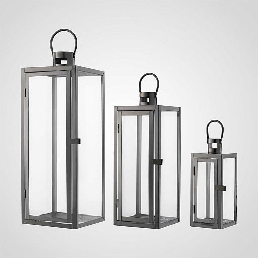 Темно-Серый Набор из Трех Фонарей-Подсвечников