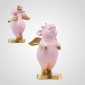 Интерьерная Фигура Свинка Розовая с Золотистым на подставке  (Полистоун)
