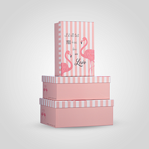 Набор из Трех Прямоугольных Розовых Подарочных Коробок "Фламинго"