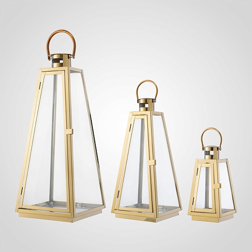 Интерьерный Набор из Трех Фонарей-Подсвечников Золотистый