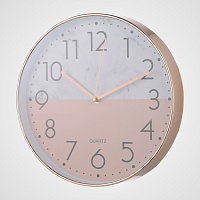 Часы Настенные Двухцветные Бело-Розовые "Мрамор" 30 см. (Полимер)