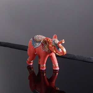 Слон Декор Красный с Индийским Орнаментом (Полистоун)