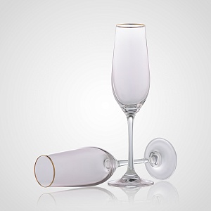Стеклянный Бокал для Шампанского с Розовым Оттенком и Золотистой Каймой 235 мл. (от 6 штук)