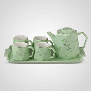 Керамический Зеленый Набор для Чаепития : Поднос,Чайник, 4 Кружки "Sweet Life"