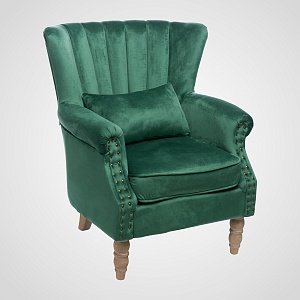 Интерьерное Бархатное Зеленое Кресло c Подушкой