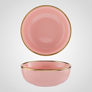 Розовая Круглая Сервировочная Тарелка с Золотистой Каймой 