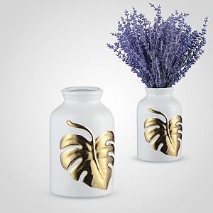 Ваза Керамическая Белая "Gold Monstera Leaf" M