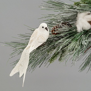 Белая Елочная Подвеска-Птичка 21 см. (от 6 штук)