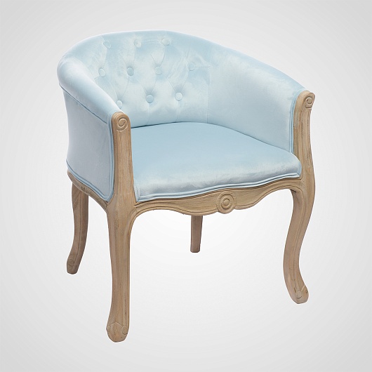 Деревянное Кресло с Голубой Бархатной Обивкой