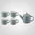 Керамический Серо-Голубой Набор для Чаепития : Поднос,Чайник, 4 Кружки "Мрамор"