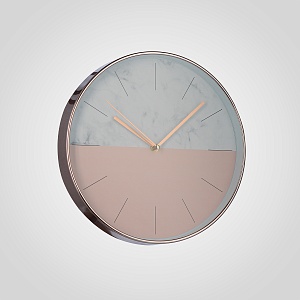 Часы Настенные Двухцветные Розовые "Белый Мрамор" 30 см. (Полимер)