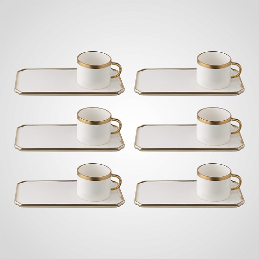 Керамический Набор Чашка+ Блюдце для Кофе и Чая (12 штук) Белый