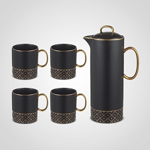 Черный Подарочный Керамический Набор для Чаепития: Чайник и 4 Кружки