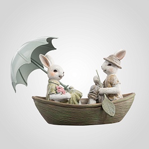  Фигура Декор "Кролики на лодке" (Полистоун)