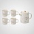 Керамический Белый Набор для Чаепития : Деревянный Поднос, Чайник, 4 Кружки 
