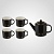 Керамический Черный Набор для Чаепития : Поднос,Чайник, 4 Кружки "Enjoy"