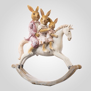 Фигура Декор "Кролики на лошадке" (Полистоун)