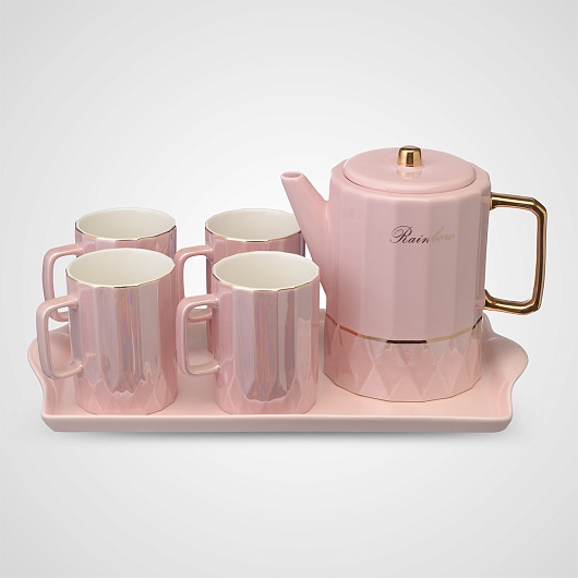 Керамический Набор для Чаепития с Перламутровым Покрытием Розовый