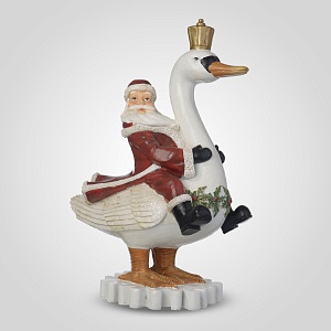 Дед Мороз в Красном Костюме на Сказочном Лебеде 40 см. (полистоун)