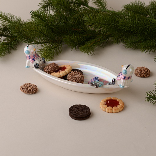 Блюдо Керамическое Снеговичок с Подарками