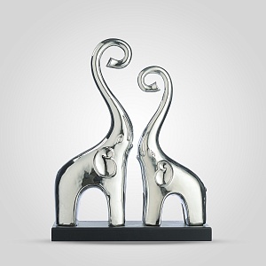 Декоративная Керамическая Серебристая Фигура "Elephants"
