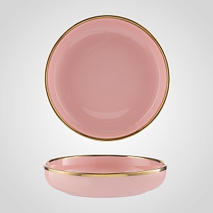 Розовая Круглая Сервировочная Тарелка с Золотистой Каймой  22.5х4.5  