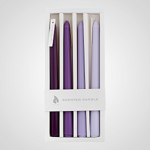 Набор из 4х фиолетово-сиреневых свечей в подарочной упаковке "Scented candle"