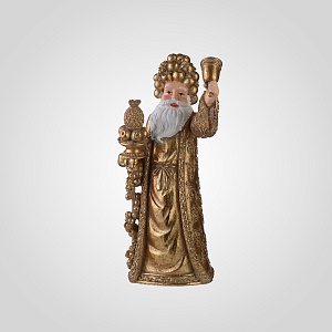 Дед Мороз в Золотистом Костюме с Фруктами и Колоколом 31 см. (Полистоун)