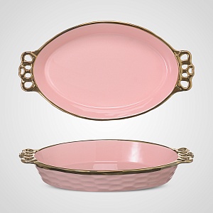 Блюдо Глубокое Розовое Овальное "Golden Crown" (Фарфор)