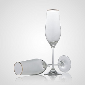 Стеклянный Бокал для Шампанского Серый с Золотистой Каймой 235 мл. (от 6 штук)