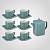 Керамический Синий Набор для Чаепития : Деревянный Поднос,Чайник, 6 чайных пар 