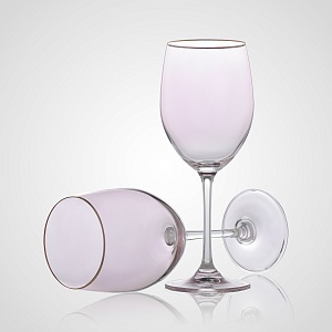 Стеклянный Бокал для Вина с Розовым Оттенком и Золотистой Каймой 540 мл. (от 6 штук)