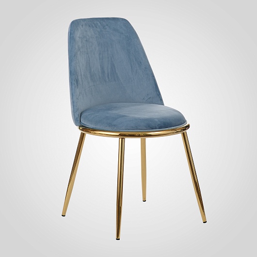 Интерьерный Металлический Золотистый Стул с Бархатной Синей Обивкой