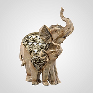 Декоративная Фигура Золотистая с Орнаментом Слоны "Мама с малышом" (Полистоун)