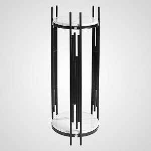 Подставка для цветов металлическая напольная белый камень черный корпус круглой формы 90 высота