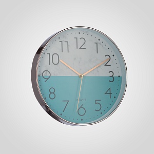 Часы Настенные Двухцветные Бирюзовые "Белый Мрамор" 30 см. (Полимер)
