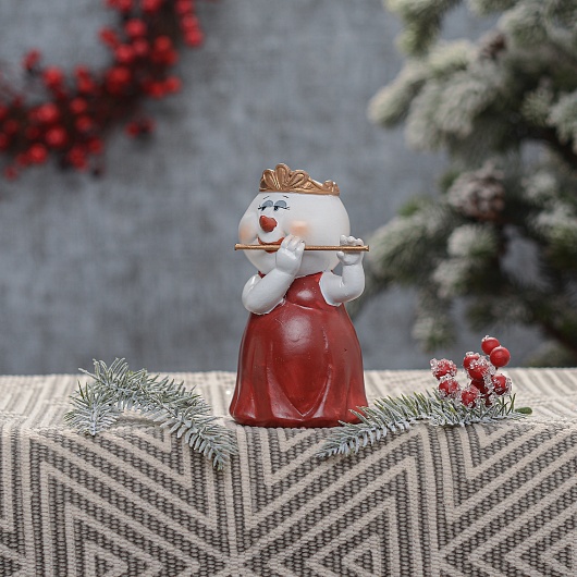 Снеговик-Девочка с Флейтой в Красном Платье (Полистоун,от 6 штук)