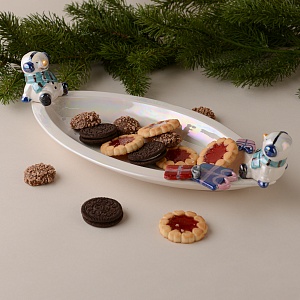 Блюдо Керамическое Снеговичок с Подарками Большое