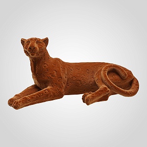 Интерьерная декоративная статуэтка из флокированной ткани "Леопард" коричневый