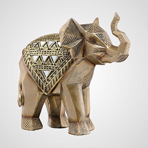 Золотистая Декоративная Фигура Слон с Орнаментом L (Полистоун)