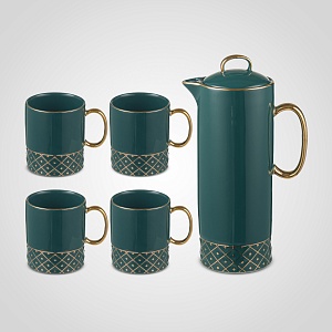 Зеленый Подарочный Керамический Набор для Чаепития: Чайник и 4 Кружки
